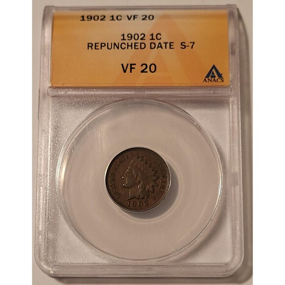 1902 Indian Head Cent RPD S-7 VF20 ANACS - Picture 1 of 4